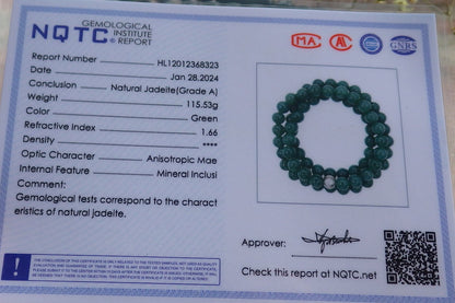 Certified Icy Green Burma 100% Natural A JADE Jadeite Bead Beads Necklace 26 inches 项链 648861 TN