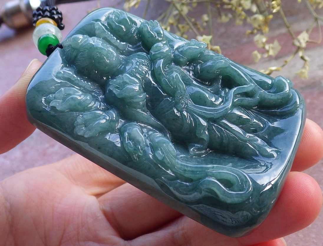 Certified Green Burma 100% Natural A Jade jadeite Pendant 1000 Hand Guanyin Kwan Yin Lotus Flower Necklace 观音 649009 TN