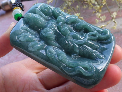 Certified Green Burma 100% Natural A Jade jadeite Pendant 1000 Hand Guanyin Kwan Yin Lotus Flower Necklace 观音 649009 TN