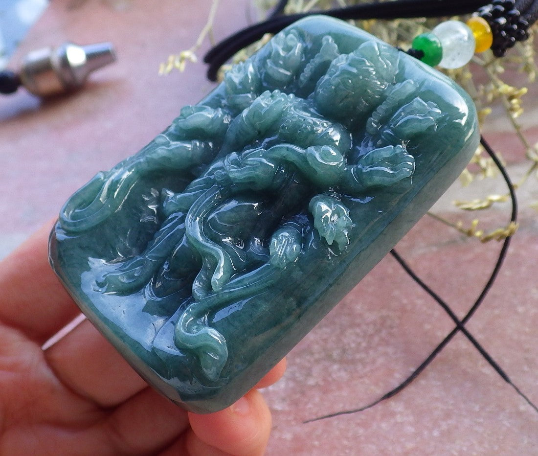 Certified Green Burma 100% Natural A Jade jadeite Pendant 1000 Hand Guanyin Kwan Yin Lotus Flower Necklace 观音 649009 TN