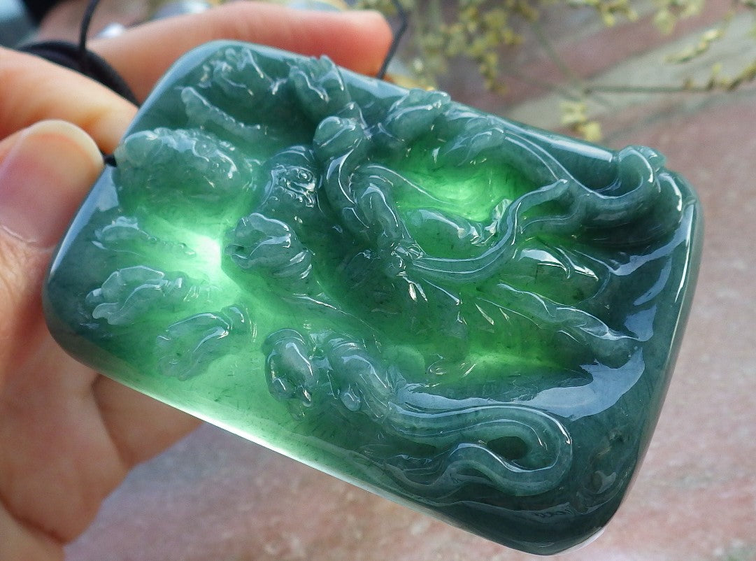 Certified Green Burma 100% Natural A Jade jadeite Pendant 1000 Hand Guanyin Kwan Yin Lotus Flower Necklace 观音 649009 TN