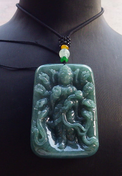 Certified Green Burma 100% Natural A Jade jadeite Pendant 1000 Hand Guanyin Kwan Yin Lotus Flower Necklace 观音 649009 TN