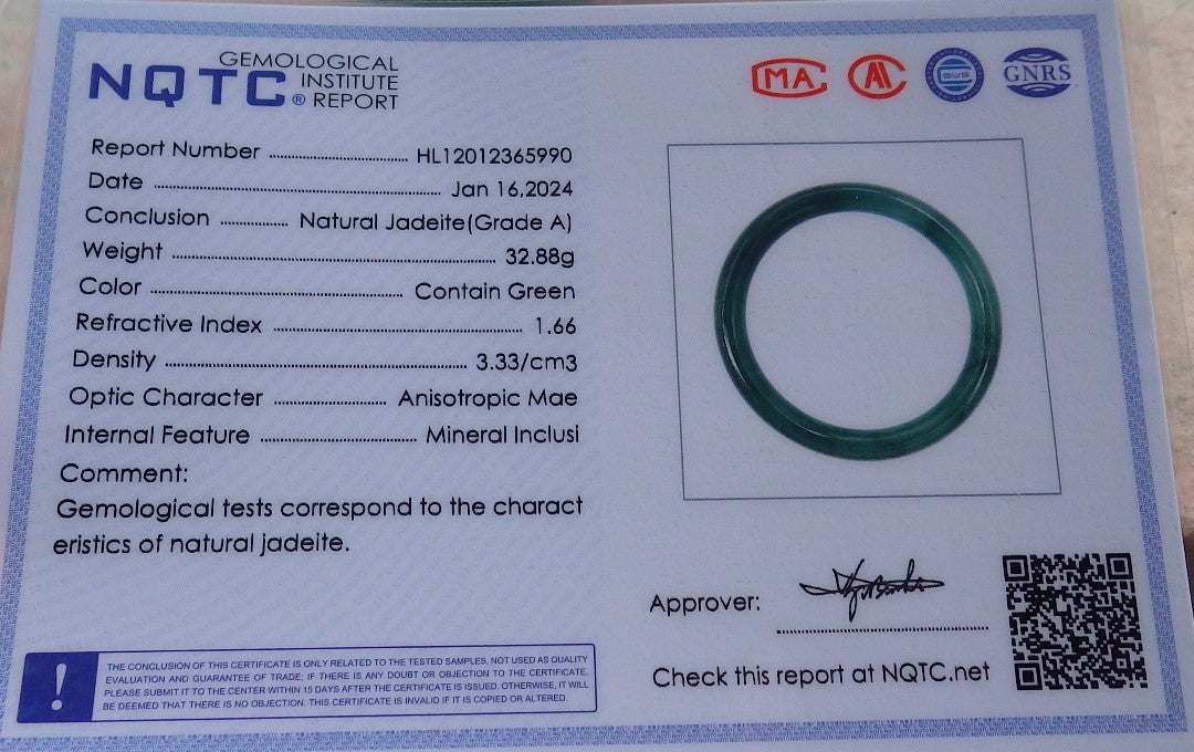 Certified Icy Green Burma 100% Natural A JADE Jadeite Circle Bangle Bracelet 57 mm 手镯 649032 TN