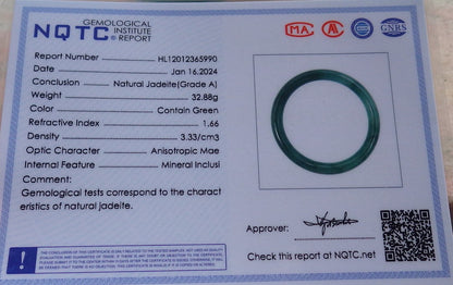 Certified Icy Green Burma 100% Natural A JADE Jadeite Circle Bangle Bracelet 57 mm 手镯 649032 TN