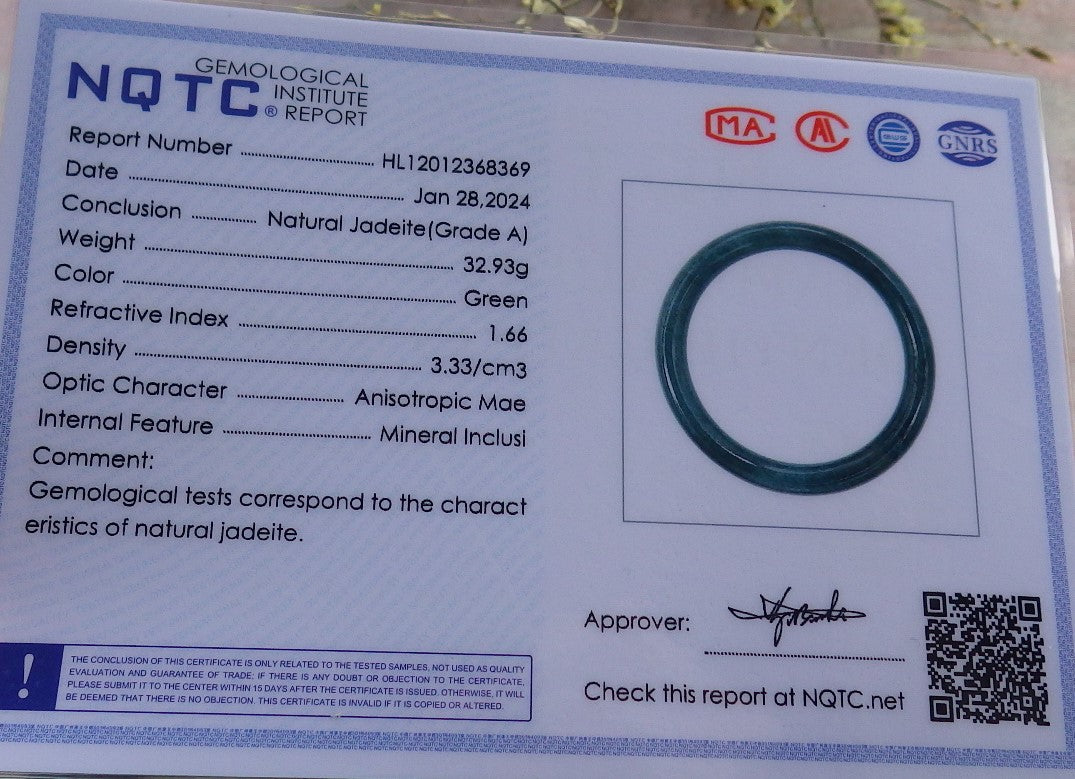 Certified Green Burma 100% Natural A JADE Jadeite Circle Bangle Bracelet 56 mm 手镯 649059 TN