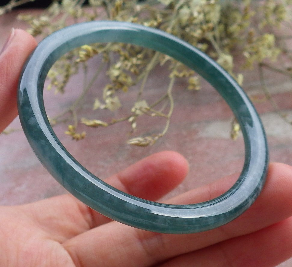 Certified Icy Green Burma 100% Natural A JADE Jadeite Circle Bangle Bracelet 55 mm 手镯 649068 TN