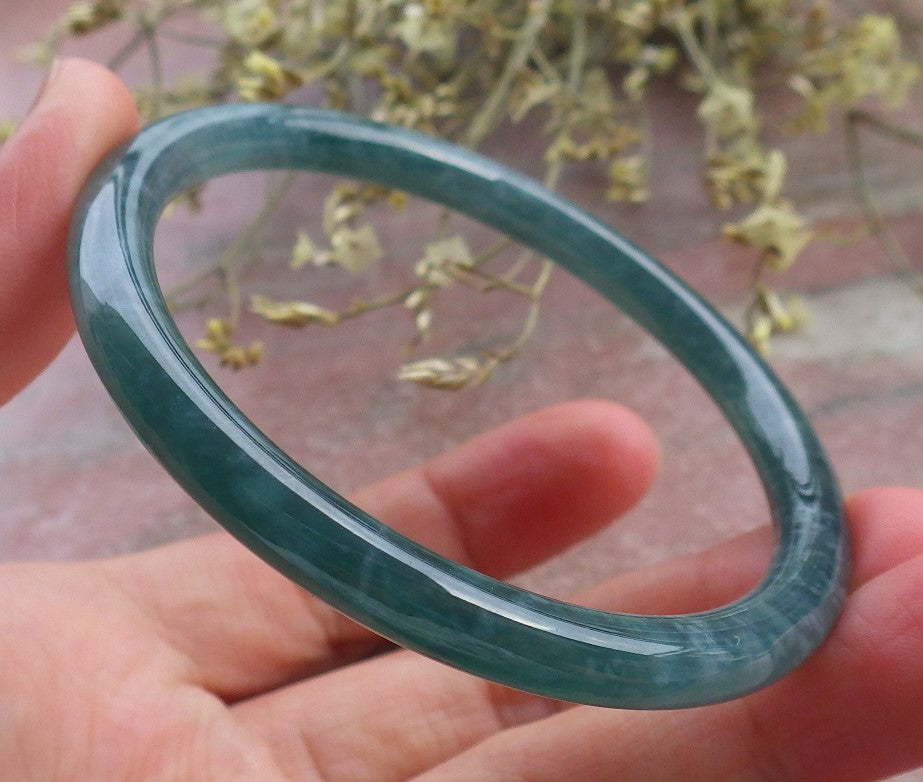 Certified Icy Green Burma 100% Natural A JADE Jadeite Circle Bangle Bracelet 55 mm 手镯 649068 TN