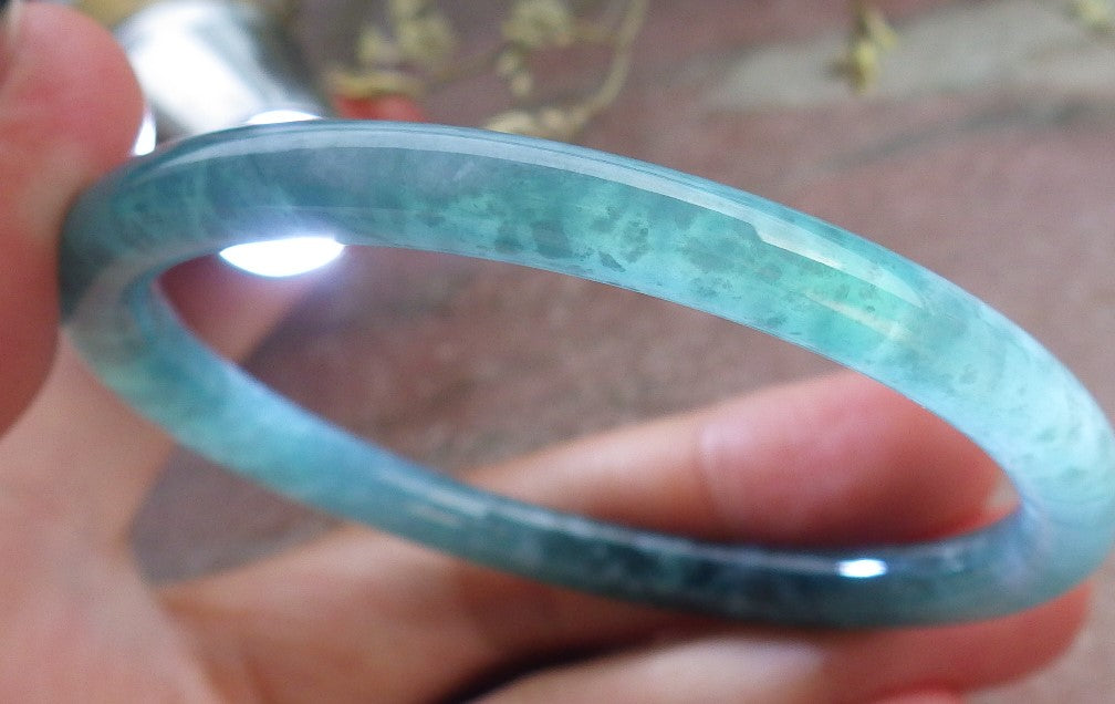 Certified Icy Green Burma 100% Natural A JADE Jadeite Circle Bangle Bracelet 55 mm 手镯 649068 TN