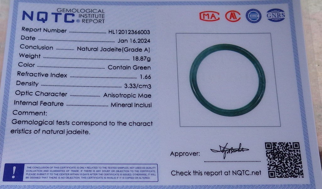 Certified Icy Green Burma 100% Natural A JADE Jadeite Circle Bangle Bracelet 55 mm 手镯 649068 TN