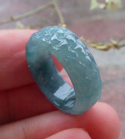 Certified Icy Green Burma 100% Natural A JADE Jadeite Dragon RING USA. 5.25 戒指 649085 TN