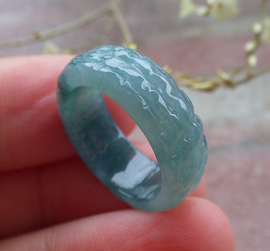 Certified Icy Green Burma 100% Natural A JADE Jadeite Dragon RING USA. 5.25 戒指 649085 TN