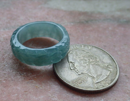 Certified Icy Green Burma 100% Natural A JADE Jadeite Dragon RING USA. 5.25 戒指 649085 TN