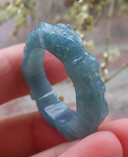 Certified Icy Green Burma 100% Natural A JADE Jadeite Dragon RING USA. 10.25 戒指 649100 TN