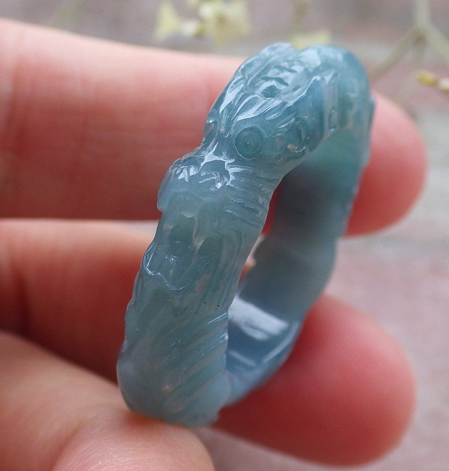 Certified Icy Green Burma 100% Natural A JADE Jadeite Dragon RING USA. 10.25 戒指 649100 TN