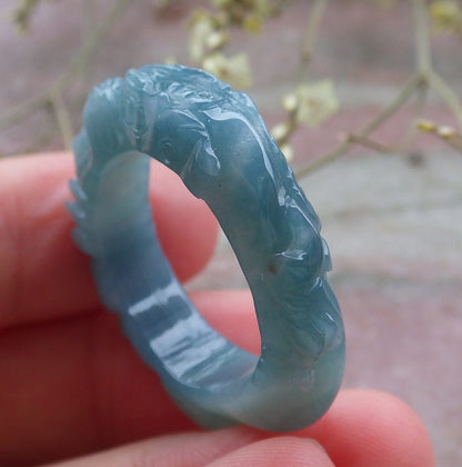 Certified Icy Green Burma 100% Natural A JADE Jadeite Dragon RING USA. 10.25 戒指 649100 TN