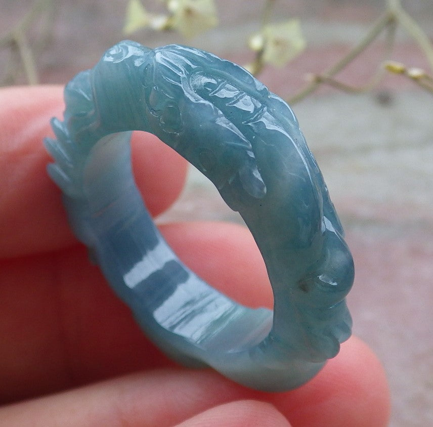 Certified Icy Green Burma 100% Natural A JADE Jadeite Dragon RING USA. 10.25 戒指 649100 TN