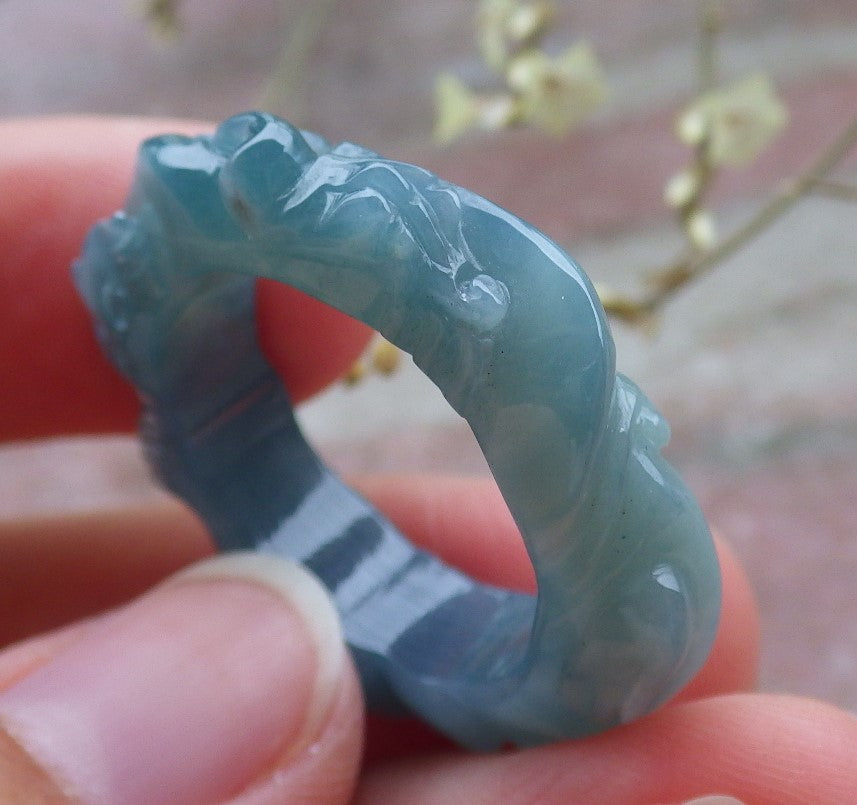 Certified Icy Green Burma 100% Natural A JADE Jadeite Dragon RING USA. 10.25 戒指 649100 TN