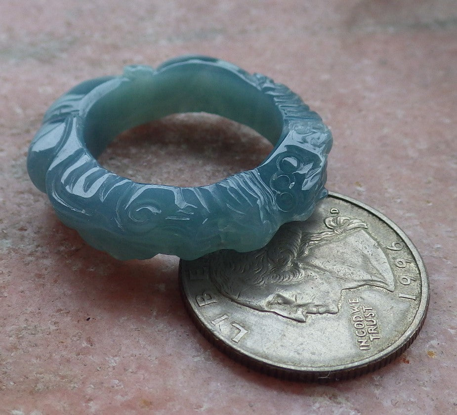 Certified Icy Green Burma 100% Natural A JADE Jadeite Dragon RING USA. 10.25 戒指 649100 TN