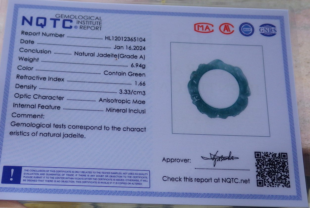 Certified Icy Green Burma 100% Natural A JADE Jadeite Dragon RING USA. 10.25 戒指 649100 TN