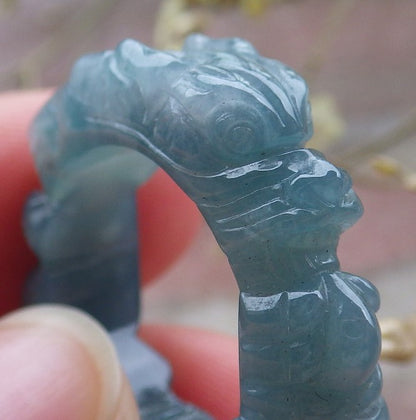 Certified Icy Green Burma 100% Natural A JADE Jadeite Dragon RING USA. 6.5 戒指 649120 TN