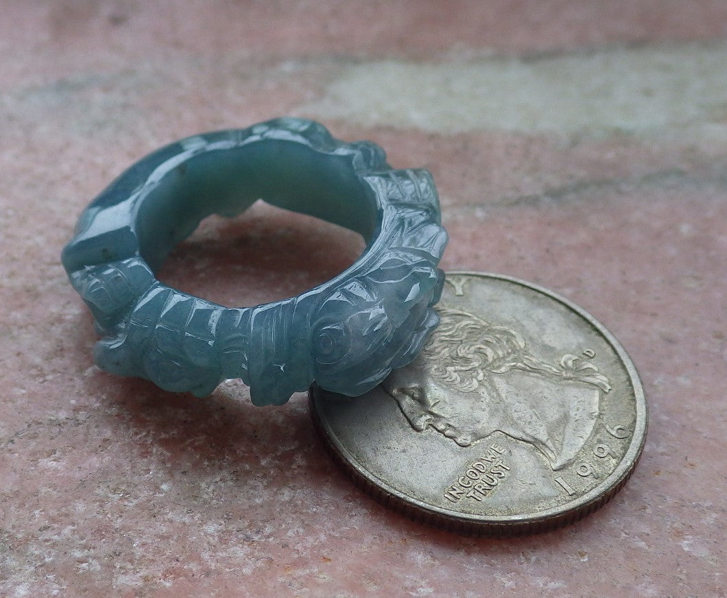 Certified Icy Green Burma 100% Natural A JADE Jadeite Dragon RING USA. 6.5 戒指 649120 TN