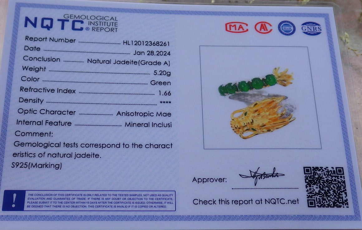 Certified Icy Green silver 0.925 Burma 100% Natural A JADE Jadeite Dragon Cabochon RING USA 6 戒指 649130 TN