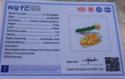 Certified Icy Green silver 0.925 Burma 100% Natural A JADE Jadeite Dragon Cabochon RING USA 6 戒指 649130 TN