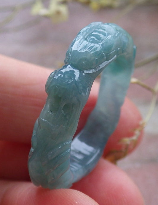 Certified Icy Green Burma 100% Natural A JADE Jadeite Dragon RING USA. 10.25 戒指 649157 TN