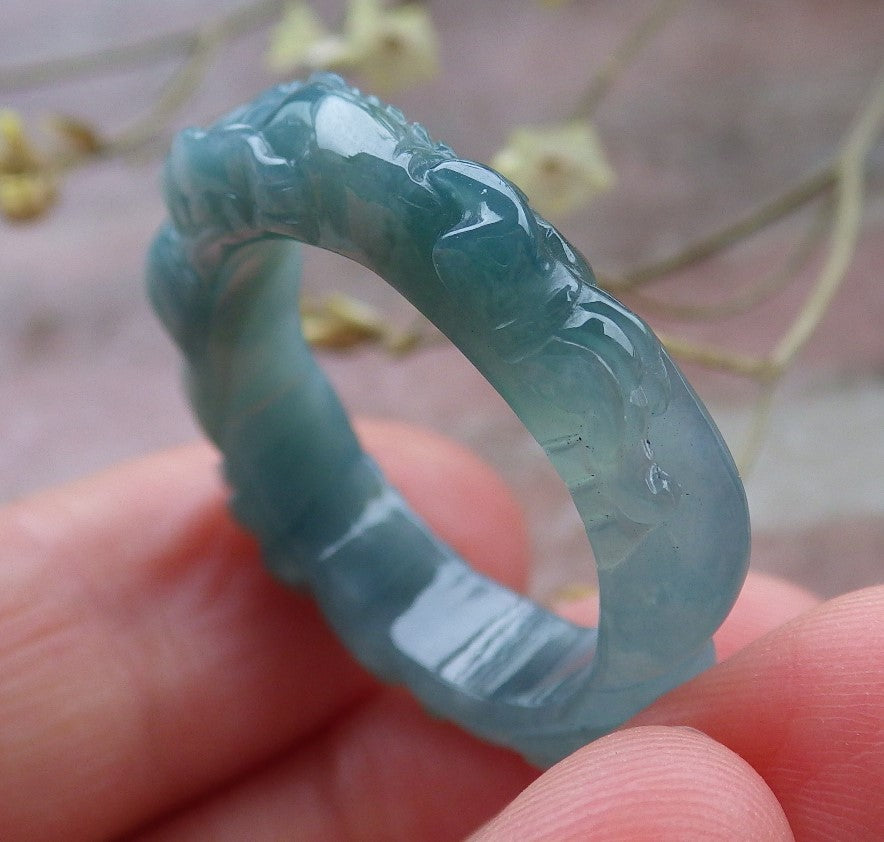 Certified Icy Green Burma 100% Natural A JADE Jadeite Dragon RING USA. 10.25 戒指 649157 TN
