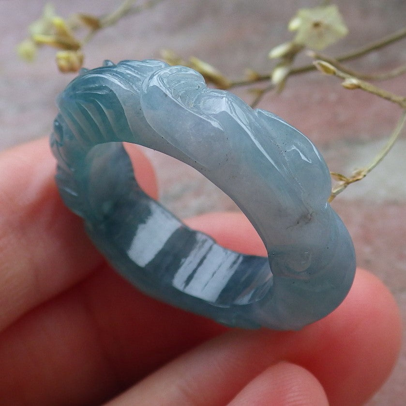 Certified Icy Green Pale Lavender Burma 100% Natural A JADE Jadeite Dragon RING USA. 10.25 戒指 649181 TN