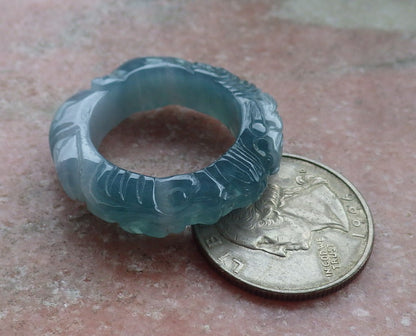 Certified Icy Green Pale Lavender Burma 100% Natural A JADE Jadeite Dragon RING USA. 10.25 戒指 649181 TN