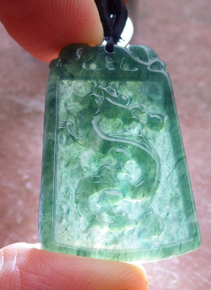 Pair Certified Icy Green Burma 100% Natural A Jade jadeite Pendant Dragon Phoenix Necklace 龙凤 649191 TN