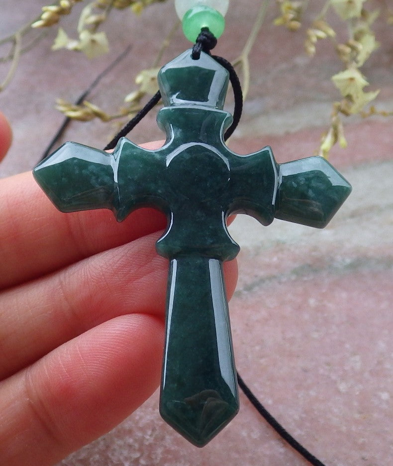 Certified Icy Green Burma 100% Natural A Jade jadeite Pendant Jesus Cross Necklace 十字架 649223 TN