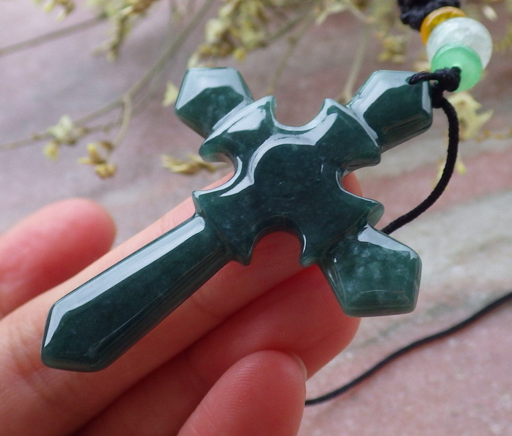 Certified Icy Green Burma 100% Natural A Jade jadeite Pendant Jesus Cross Necklace 十字架 649223 TN