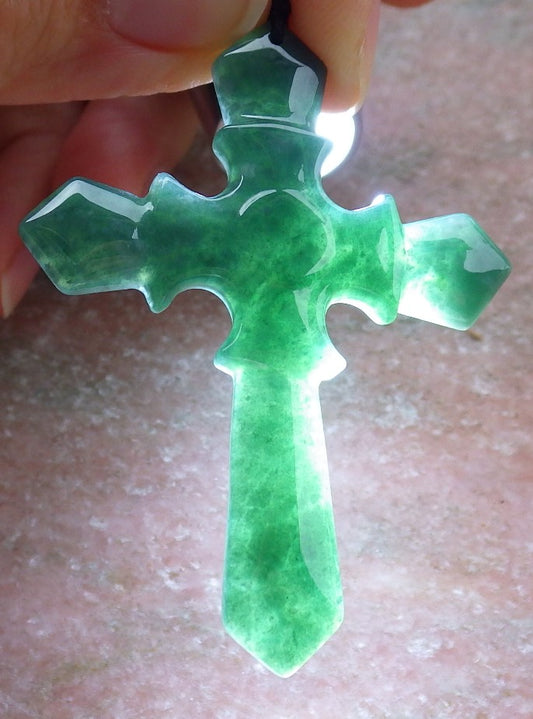 Certified Icy Green Burma 100% Natural A Jade jadeite Pendant Jesus Cross Necklace 十字架 649223 TN