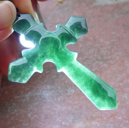 Certified Icy Green Burma 100% Natural A Jade jadeite Pendant Jesus Cross Necklace 十字架 649223 TN