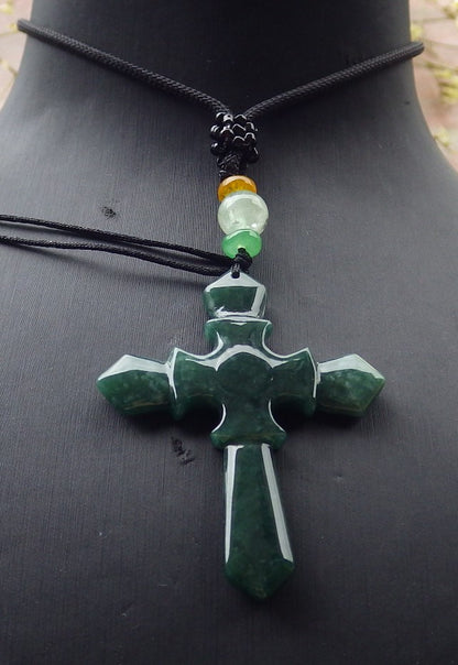 Certified Icy Green Burma 100% Natural A Jade jadeite Pendant Jesus Cross Necklace 十字架 649223 TN