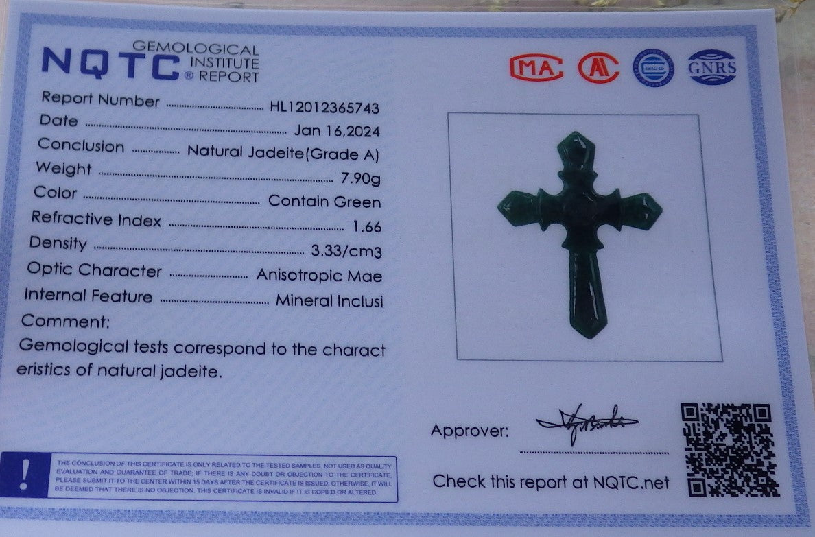 Certified Icy Green Burma 100% Natural A Jade jadeite Pendant Jesus Cross Necklace 十字架 649223 TN