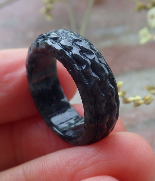 Certified Black Burma 100% Natural A JADE Jadeite Dragon RING USA. 5.25 戒指 649231 TN