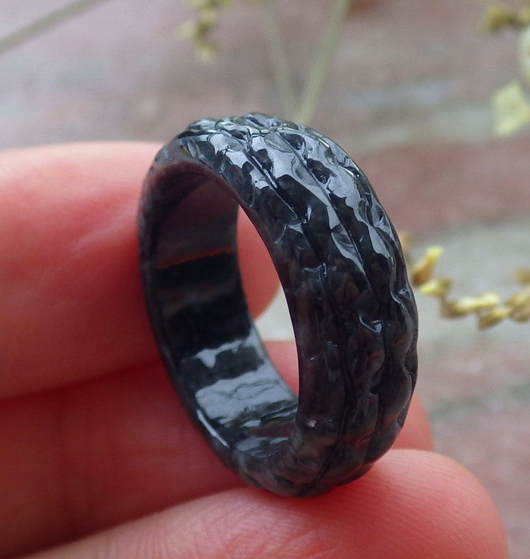 Certified Black Burma 100% Natural A JADE Jadeite Dragon RING USA. 5.25 戒指 649231 TN