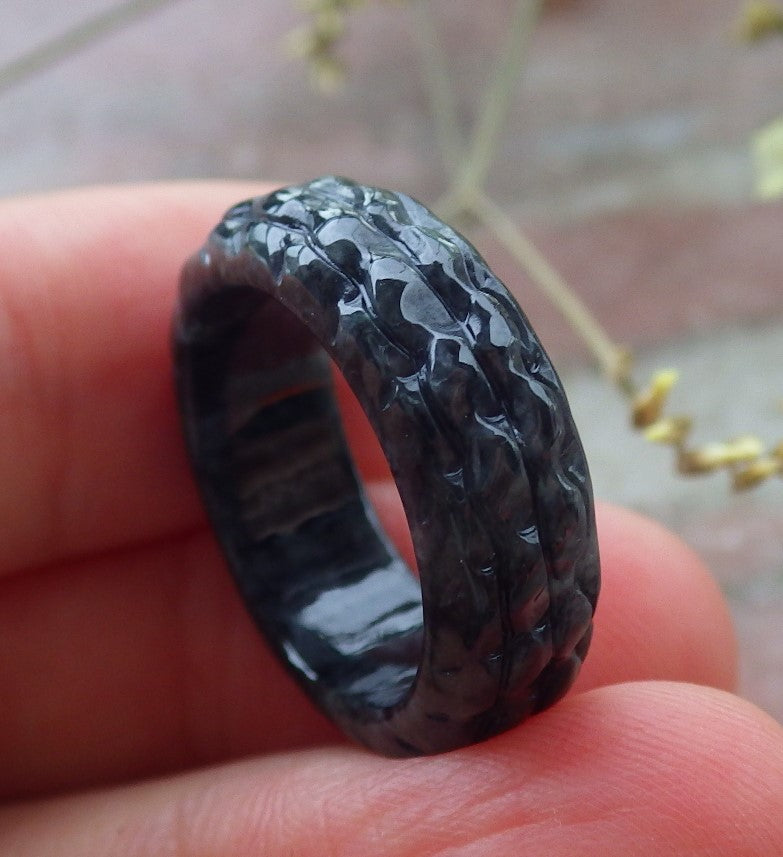 Certified Black Burma 100% Natural A JADE Jadeite Dragon RING USA. 5.25 戒指 649231 TN