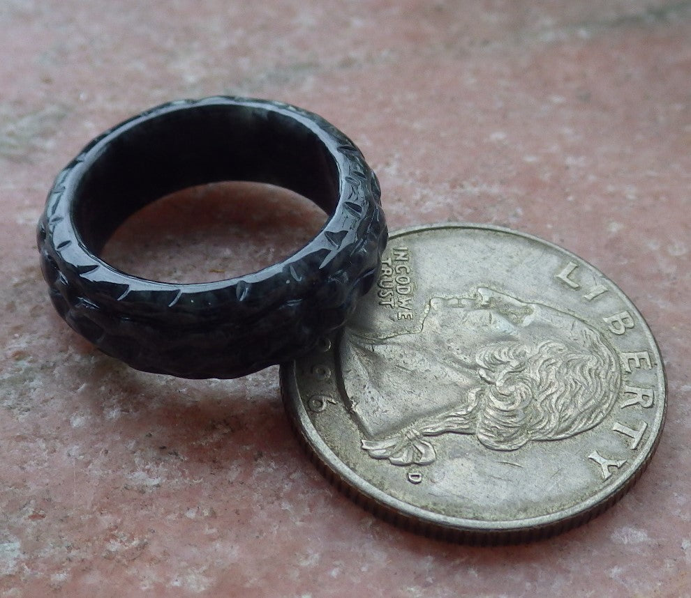 Certified Black Burma 100% Natural A JADE Jadeite Dragon RING USA. 5.25 戒指 649231 TN