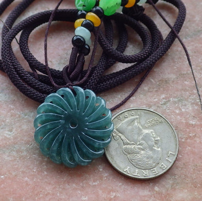 Certified Icy Green Burma 100% Natural A Jade jadeite pendant Knotted Flower Necklace 花开富贵 649238 TN