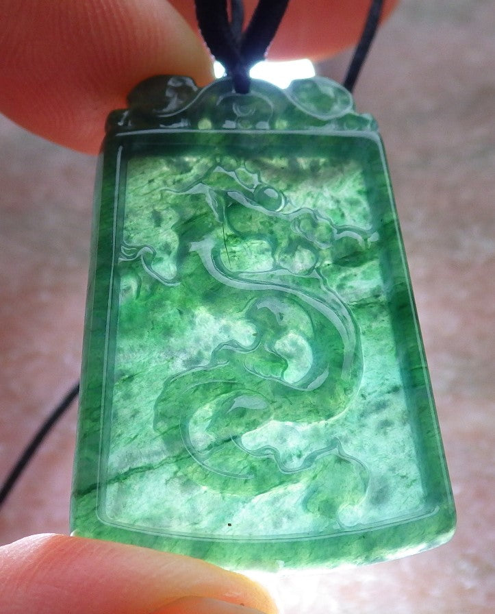 Pair Certified Icy Green Burma 100% Natural A Jade jadeite Pendant Dragon Phoenix Necklace 龙凤 649244 TN