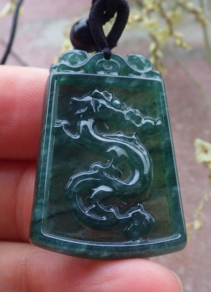 Pair Certified Icy Green Burma 100% Natural A Jade jadeite Pendant Dragon Phoenix Necklace 龙凤 649244 TN