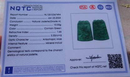 Pair Certified Icy Green Burma 100% Natural A Jade jadeite Pendant Dragon Phoenix Necklace 龙凤 649244 TN