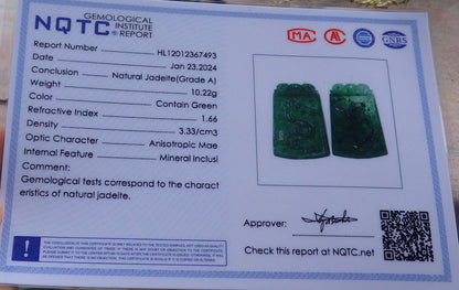 Pair Certified Icy Green Burma 100% Natural A Jade jadeite Pendant Dragon Phoenix Necklace 龙凤 649254 TN