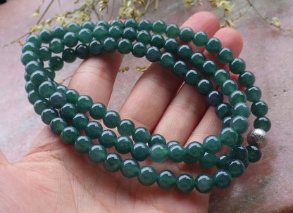 Certified Icy Green Burma 100% Natural A JADE Jadeite Bead Beads Necklace 27 inches 项链 649291 TN