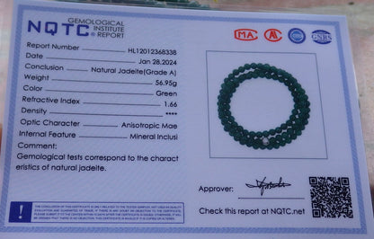 Certified Icy Green Burma 100% Natural A JADE Jadeite Bead Beads Necklace 27 inches 项链 649291 TN