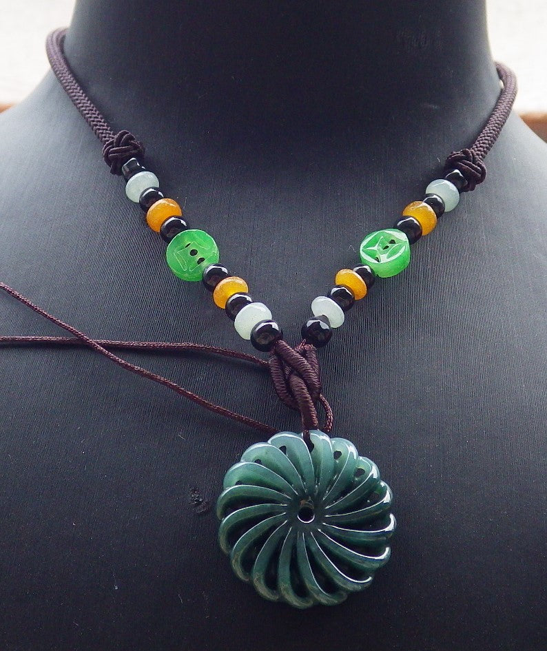 Certified Icy Green Burma 100% Natural A Jade jadeite pendant Knotted Flower Necklace 花开富贵 649302 TN